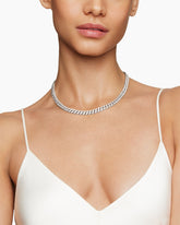 Curb Chain Necklace in Sterling Silver with Diamonds, 7mm